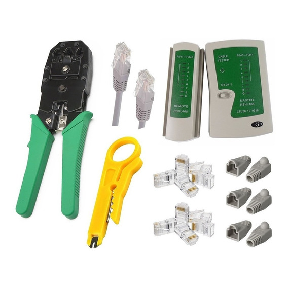 Kit Pinza Crimpeadora Rj45 + Fichas + Tester Utp Red