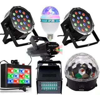 Kit Iluminação Para Festas Total 7x1 Laser Strobos Bola Luz