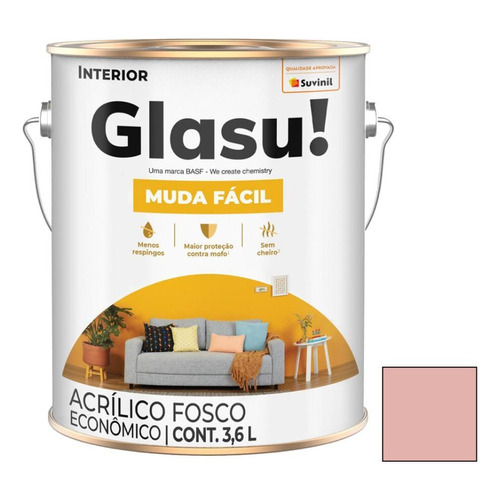 Látex Glasu! Interior Antihongos Colores - 3,6 Lts Acabado Mate Color Dulce De Fresa