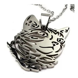 Dije Gato Plateado Buena Suerte Acero Inoxidable Unisex #173