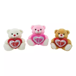 Peluche Oso Con Corazón Te Amo Con Brillo 23cm Woody Toys Color Rosa