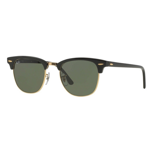 Gafas de sol Ray-Ban Clubmaster Classic Standard con marco de acetato color polished black, lente green de cristal clásica, varilla black de acetato - RB3016