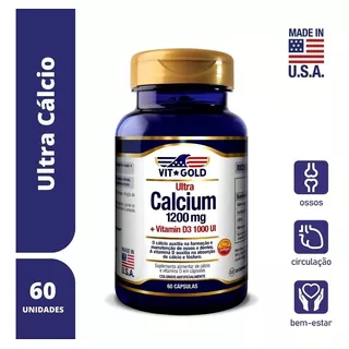 Ultra Cálcio 1200mg + Vitamina D3 1000ui Vitgold 60 Cáps.