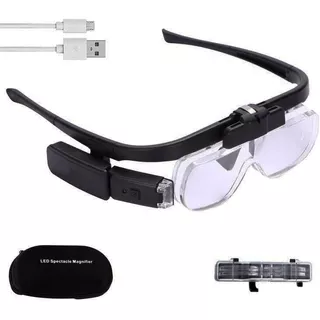 Lupa Anteojo Para Electronica Luz Led 3 Lentes Recargable S.