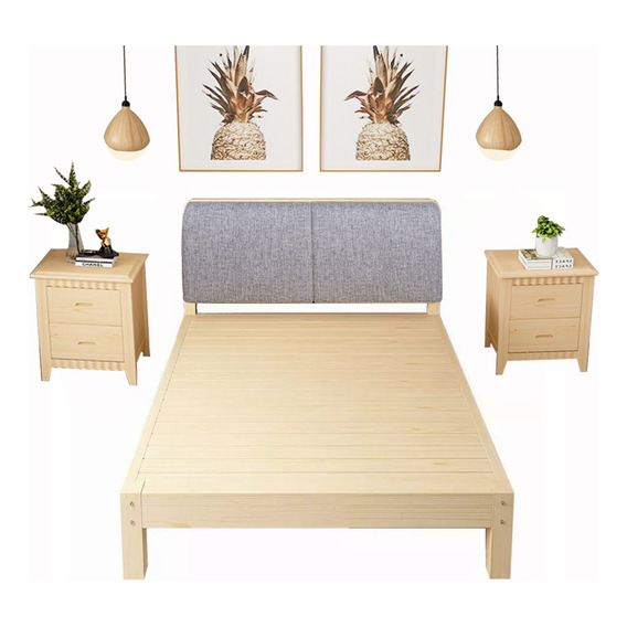 Cama Doble Madera Respaldo Blando Dormitorio 180x200cm