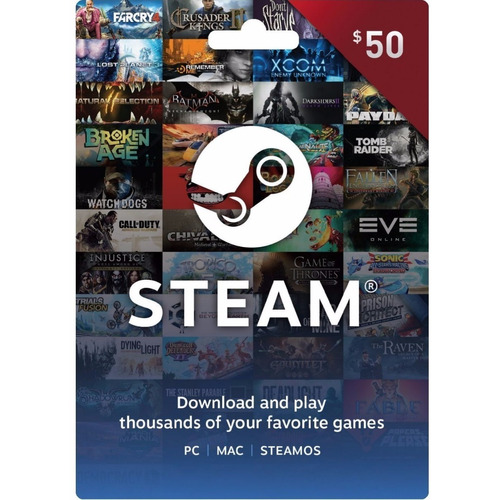 Steam Gift Card - 50 - Código - Físico - Dólar americano