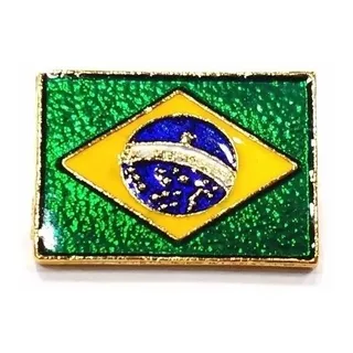 Kit 10 Pins Bótons Bandeira Do Brasil 23mm Folheados A Ouro