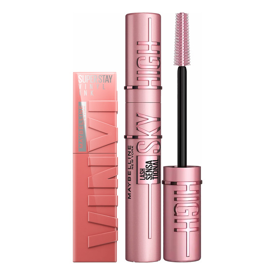 Combo Sky High Mascara + Vinyl Ink Peachy Maybelline