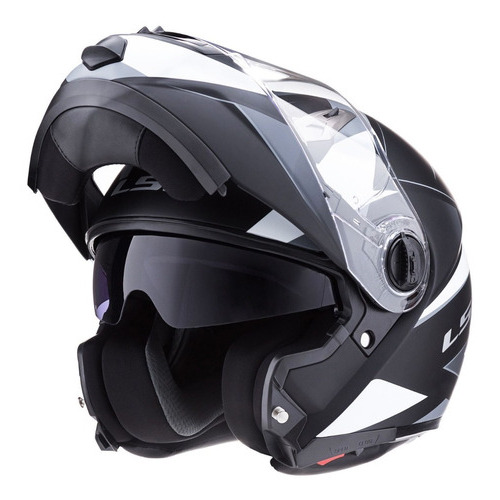 Casco Moto Ls2 Rebatible 370 Stripe Negro Blanco Doble Visor Tamaño del casco M