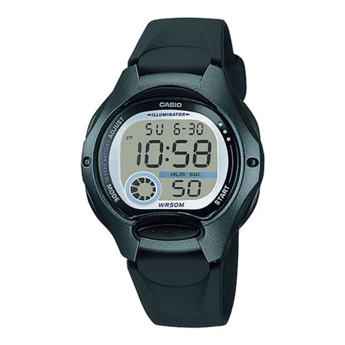 Reloj pulsera digital Casio LW-200 con correa de resina color negro - fondo gris - bisel negro/plateado