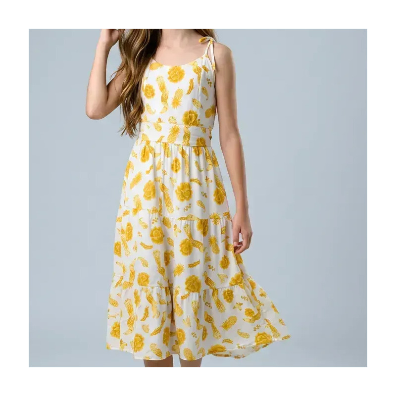 Vestido Midi Juvenil Menina Costas Abertas Floral Verão