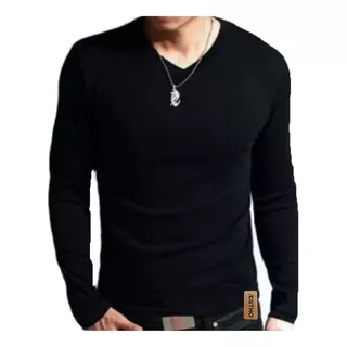 Camisa Masculina Manga Longa Gola V Com Vies Lisa Blusa Slim