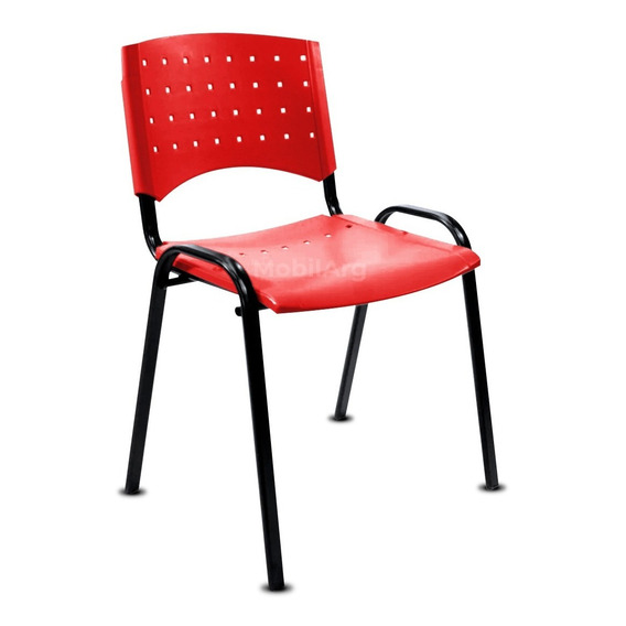 Silla Apilable Plástica Fija De Oficina Sala De Espera Iglesias Consultorios Acero Y Plastico Reforzado Color Rojo