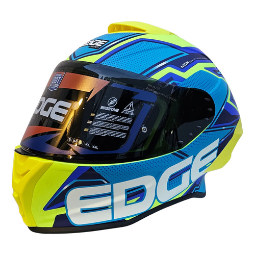 Casco para moto integral Edge Shangai  amarillo y azul mate talla XL 