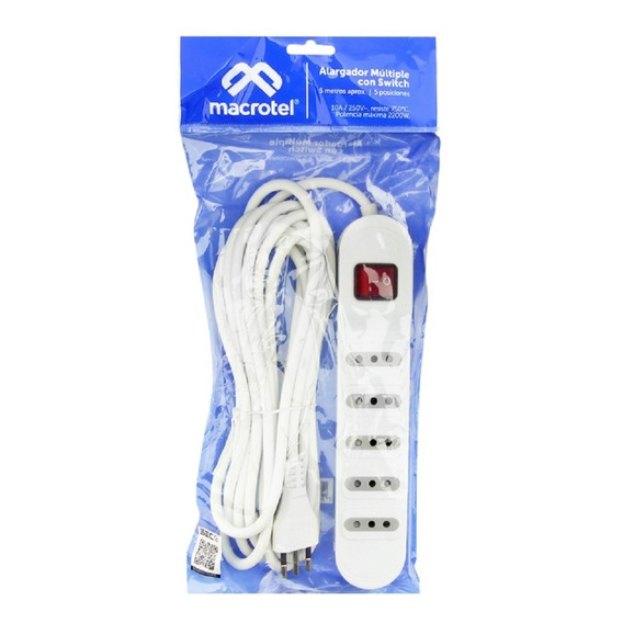 Alargador Eléctrico Zapatilla 5 Mts 5 Posiciones Switch Sec