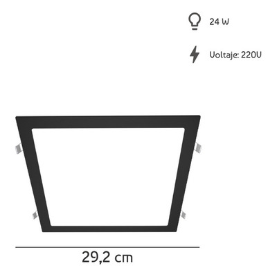 Panel Led 24w Embutir Techo Cuadrado Negro Luz Desing