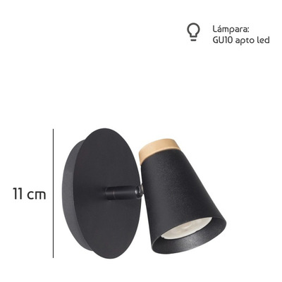 Aplique 1 Luz Eleanor Negro Con Madera Moderno Apto Led Mks