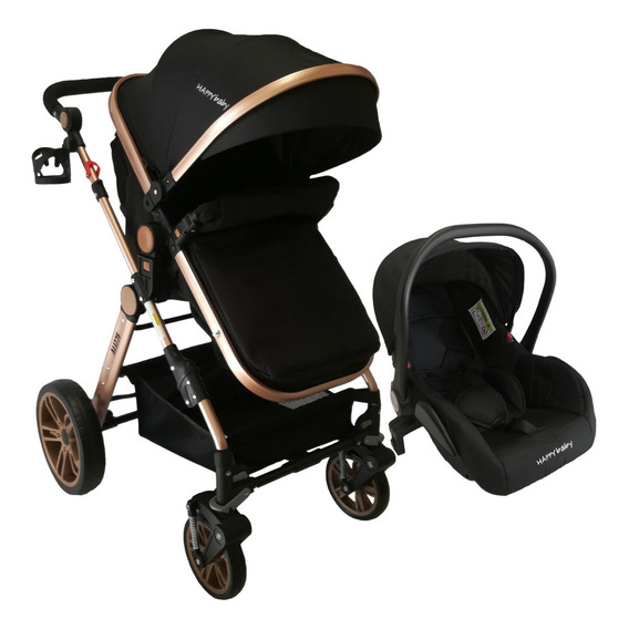 Coche de paseo Happy Baby Alizze travel system negro con chasis color dorado