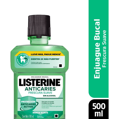 Enjuague bucal Listerine Anticaries sin alcohol 500ml 