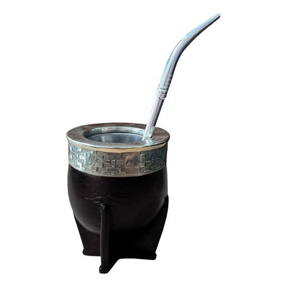 Mate Imperial Uruguayo De Acero Inoxidable Deluxe The Mate Spot con Bombilla Pico De Loro Color Negro Guarda Pampa