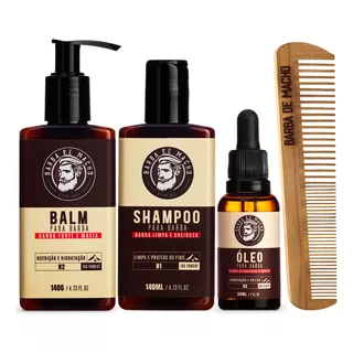 Kit Barba Shampoo Balm E Oleo Pente Alinhador Barba De Macho