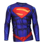Playeras Gym Crossfit Superman Azul Marvel Fitness Licra