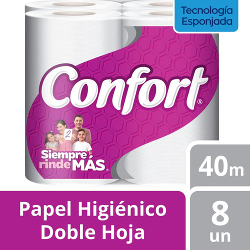 Confort Mega Papel Higiénico 8 Rollos 40 Mts C/u Doble Hoja