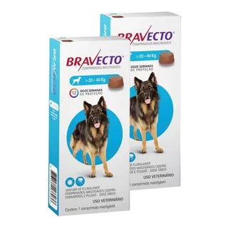 Kit 2 Antipulgas E Carrapatos Bravecto Para Cães 20 A 40 Kg