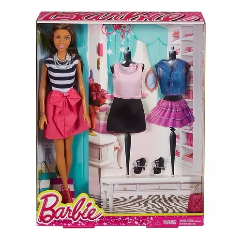 Boneca Barbie Negra Morena Roupa Conjunto Sapato Bolsa Top