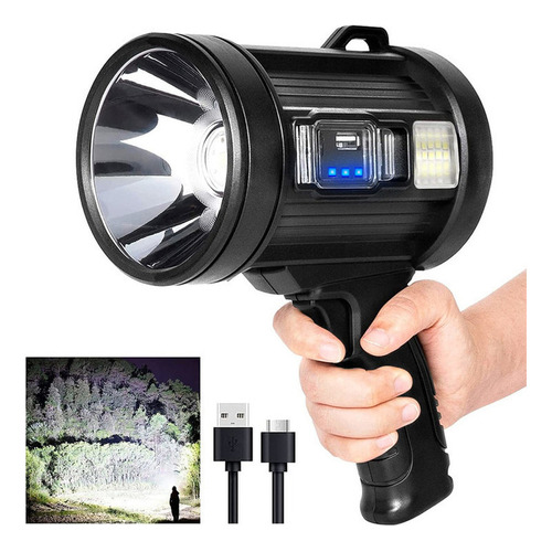 Linterna portátil Spotlight de 90000 lúmenes con enfoque LED, color negro, luz blanca