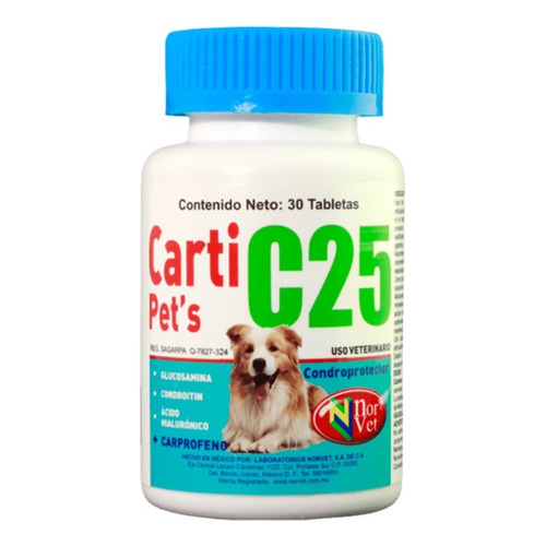 Tabletas Carti Pets C25 Frasco 30 Tabletas Condroprotectoras