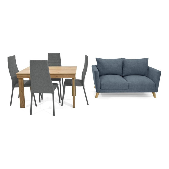 Sofá Montecarlo + Comedor Napoli 4 Puestos + Sillas Parma Color Índigo/gris