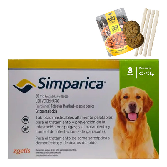 3 Tabletas Antipulgas Y Garrapatas Simparica De 20 A 40 Kg