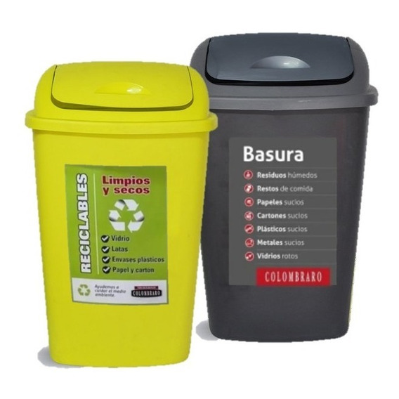 2 Tachos De Residuos/ Basura 25 Lts T/rebatible Colombraro