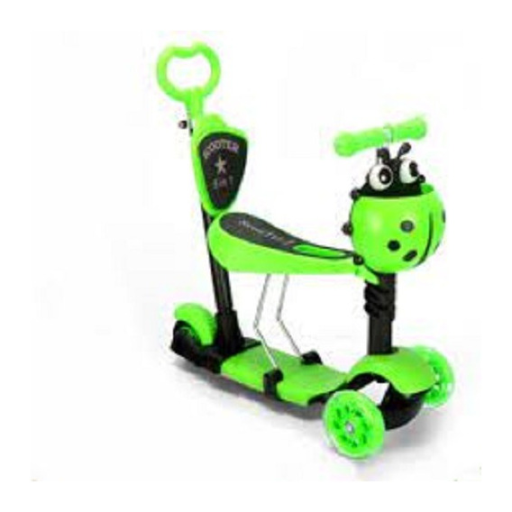 Monopatín Scooter 5 En 1 Mariquita Con Luces Color Verde