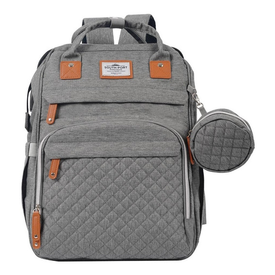 Mochila Maternal South Port Plegable Cambiador Cuna Portátil Color Gris