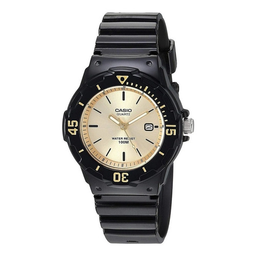 Reloj pulsera Casio LRW-200 con correa de resina color negro - fondo dorado