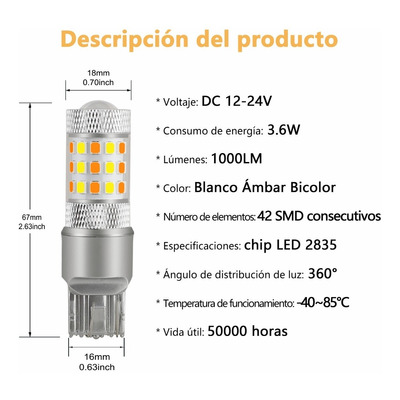 2 Focos Led 7443 7444na T20 Wy21w 7441 Bicolor Blanco Ámbar