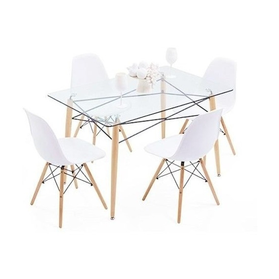 Juego De Comedor Mesa Rectangular Vidrio 140x80 + 4 Sillas Eames 