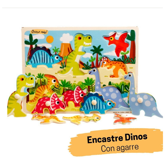 Encastre Con Agarre Dinosaurios Rompecabezas De Madera 
