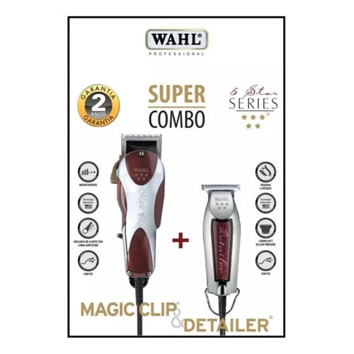 Wahl Combo Magic Clip Con Cable+ Detailer Patillera Trimmer Color Bordó Variación S