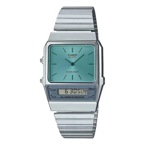 Reloj Casio Modelo Aq-800 Metal Plateado Color del fondo Verde claro