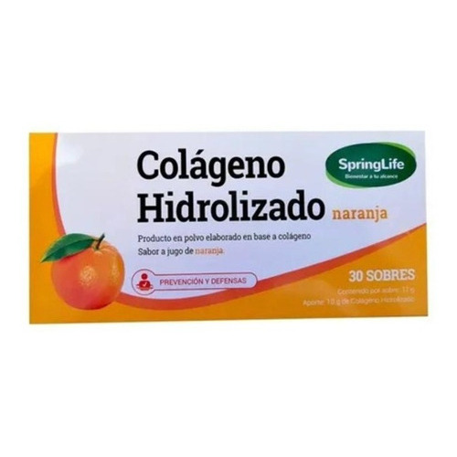 Colageno Hidrolizado Sabor Naranja 30 Sobres. Springlife