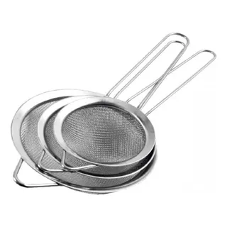 Kit Peneira Aço Inox Malha Fina Utensílio Cozinha E Coador