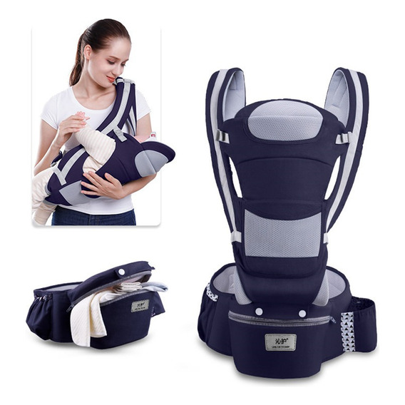 Cargador Canguro Ergonómico Bebe Soporte Lumbar Asiento Azul