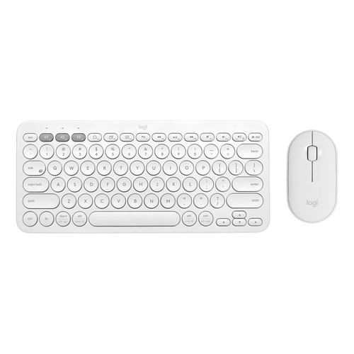 Kit de teclado y mouse inalámbrico Logitech K380 + M350 Inglés UK de color blanco crudo