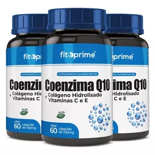 Coenzima Q10 Com Colágeno, Vitaminas C E  180 Cáps 3 Potes