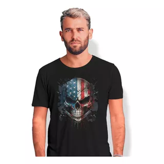 Camiseta Masculina Estampada T-shirt Algodão Caveira Skull