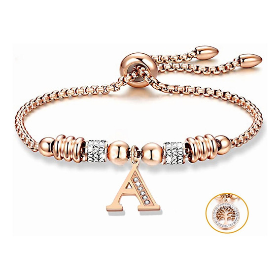 Pulseras Mujer  Inicial Letra Pulcera Oro Rosado 18k Regalo 