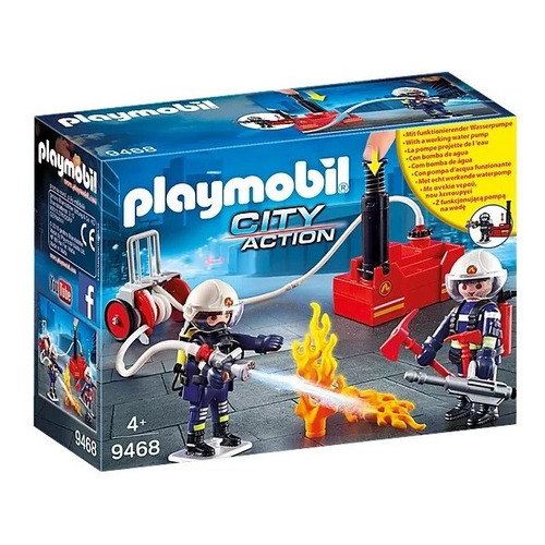 Figura Armable Playmobil Bomberos Con Bomba De Agua 40 Pc 